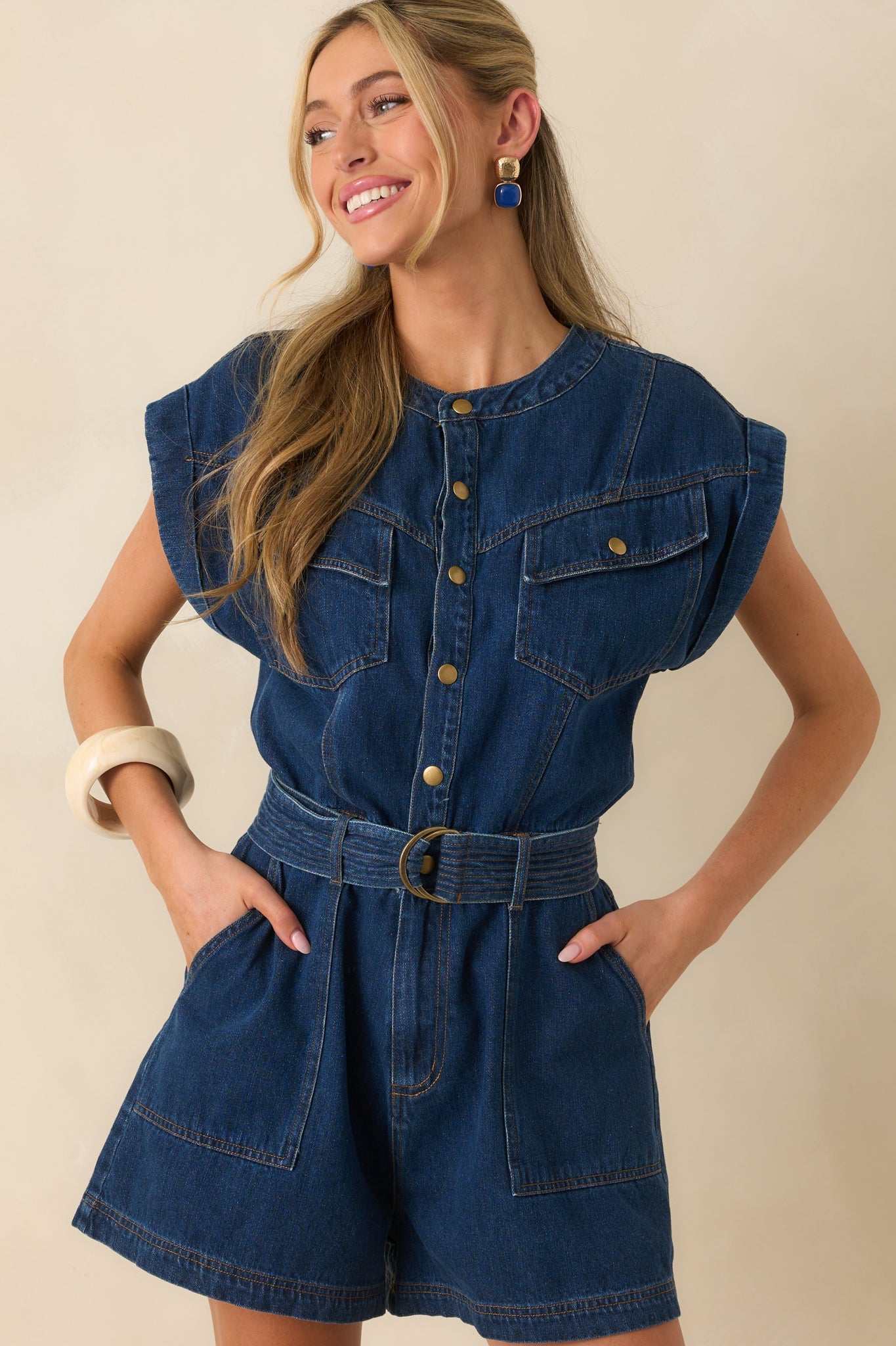 The Road Less Traveled Dark Wash Denim Romper