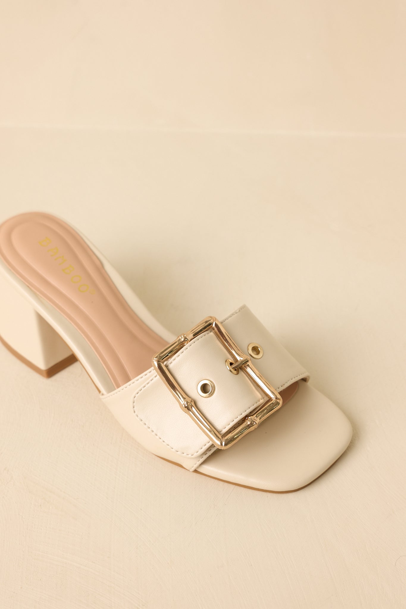 Oh So Nice Light Beige Buckle Strap Block Heels