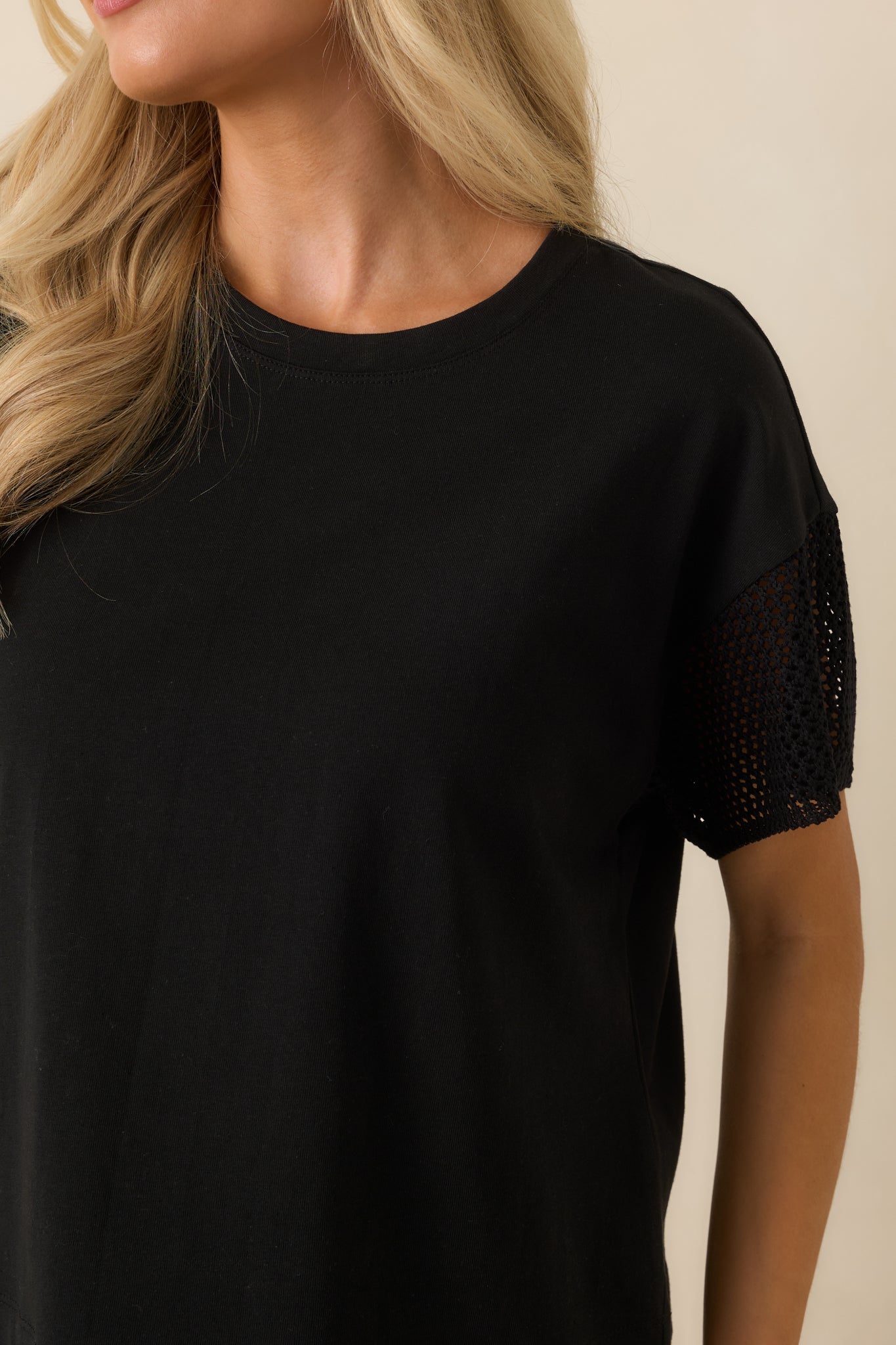 Z Supply Banyan Black Crochet Sleeve Top