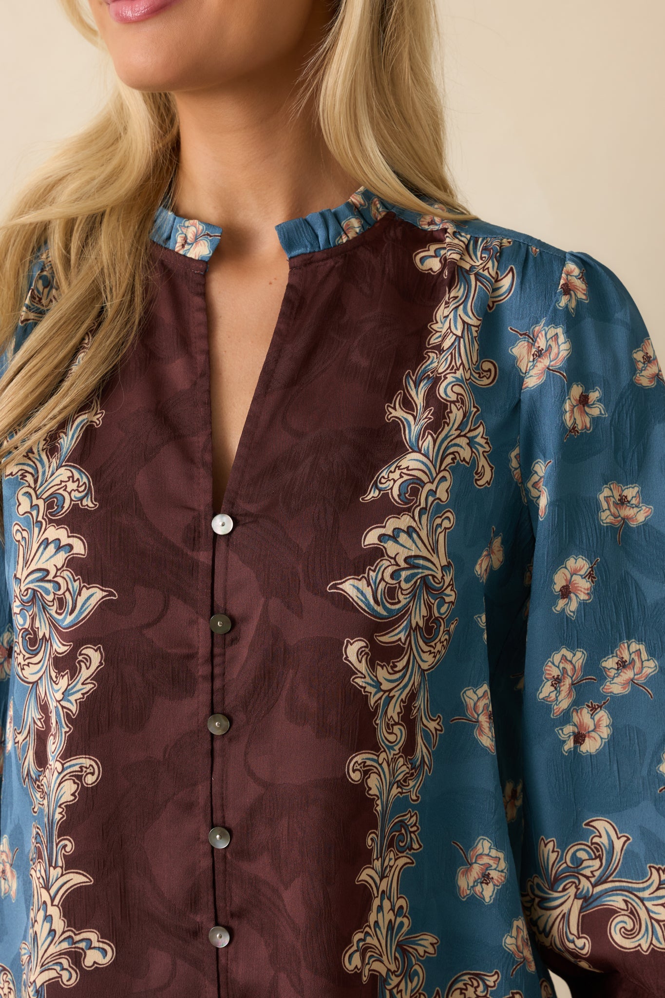 Hold Your Own Blue Multi Floral Print Long Sleeve Button Up Shirt