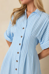 Wherever I Go Light Blue Stripe Smocked Waist Maxi Shirt Dress