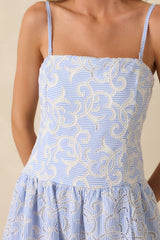 The Space Between Blue Stripe Embroidered Eyelet Maxi Dress
