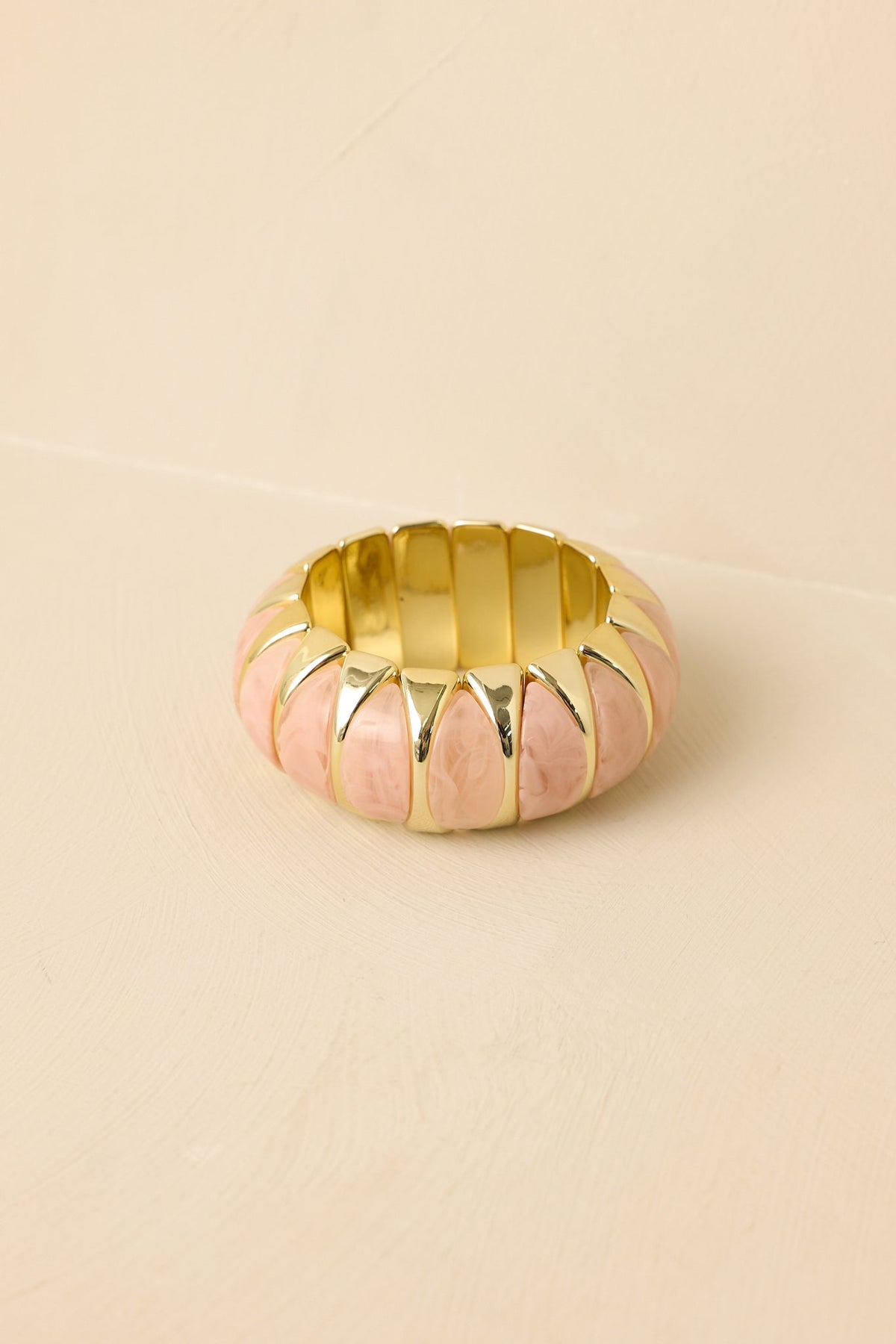 Hold On Gently Light Pink & Gold Sculptural Bead Stretch Bracelet