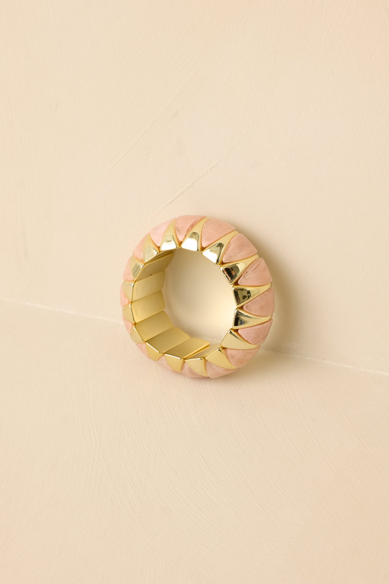 Hold On Gently Light Pink & Gold Sculptural Bead Stretch Bracelet