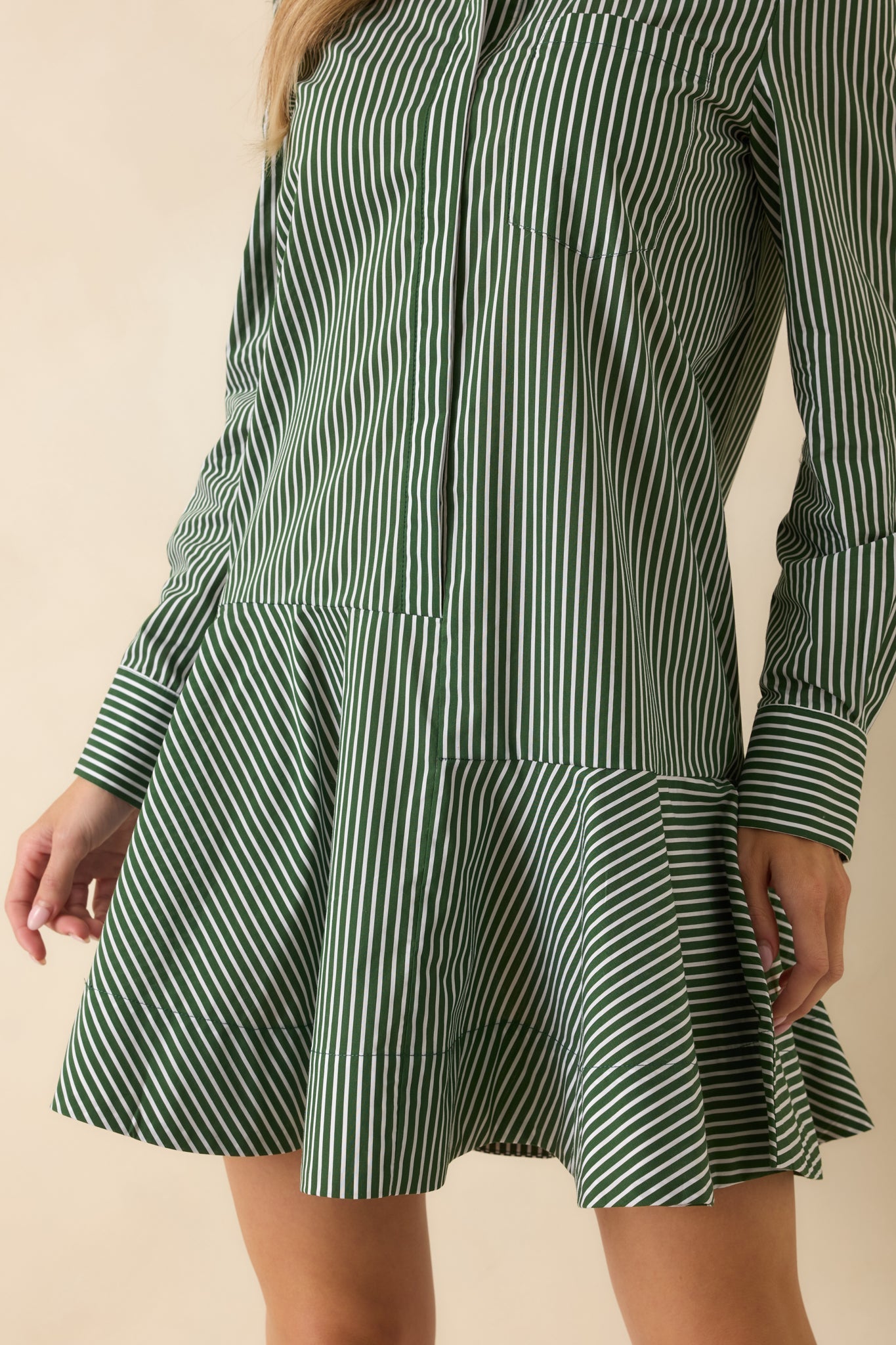 Perfectly Aligned Dark Olive Stripe Long Sleeve Shirt Dress
