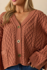 For Old Time's Sake Terracotta Cable Knit Button Up Cardigan
