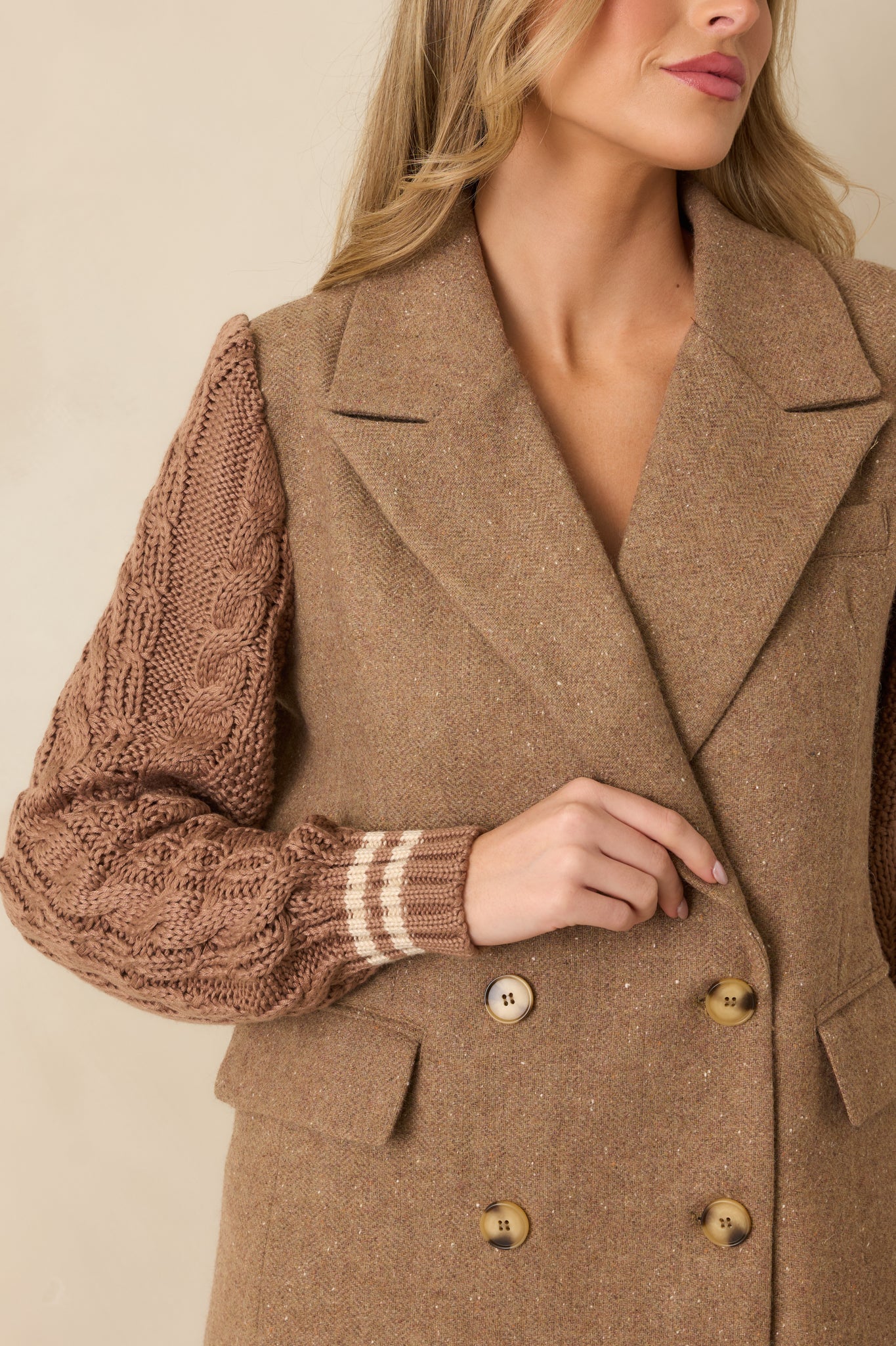 Well Suited Camel Wool Blend Knit Sweater Sleeve Blazer