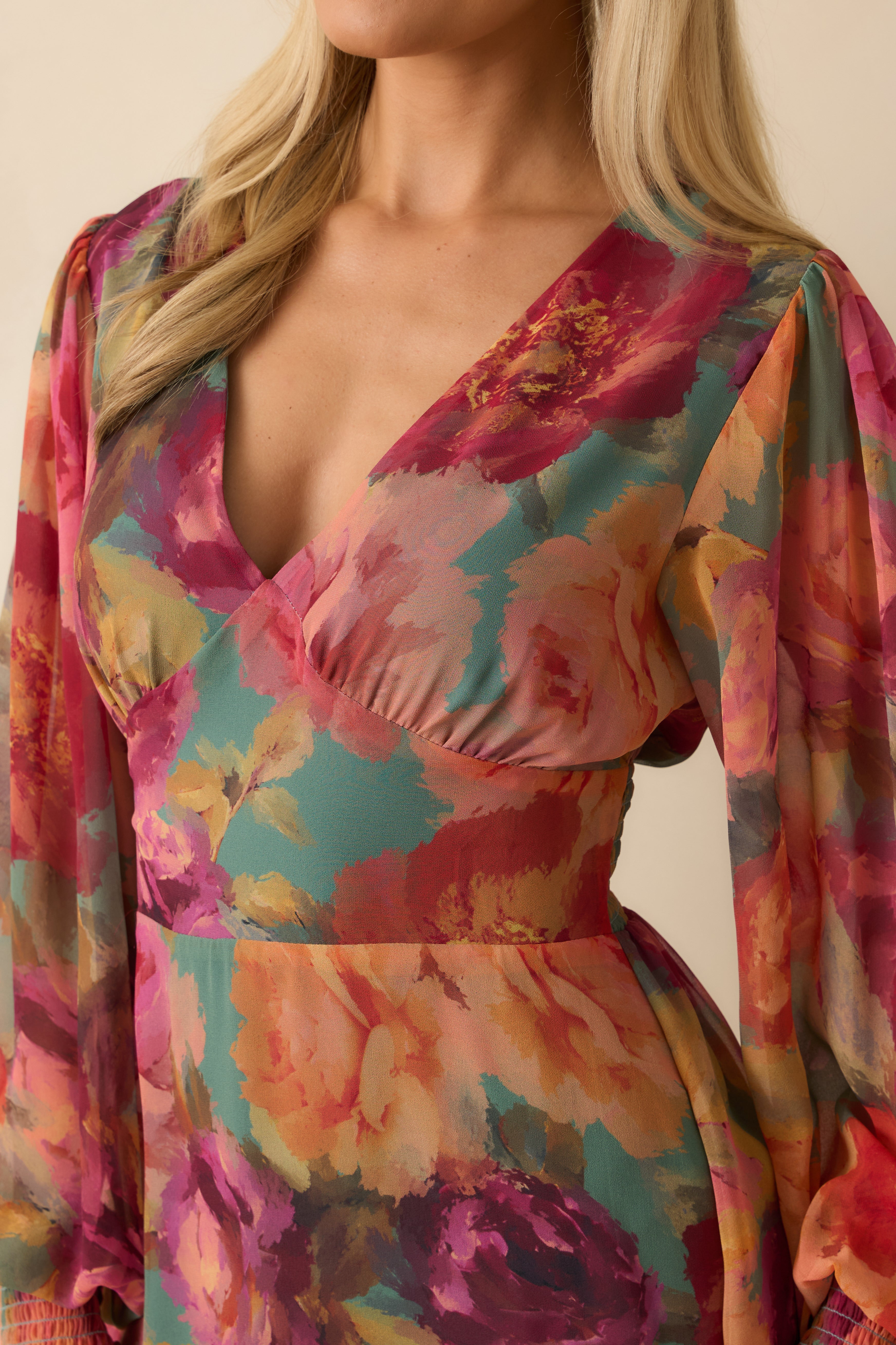 Petals in Motion Pink Multi Floral Print Chiffon Mini Dress
