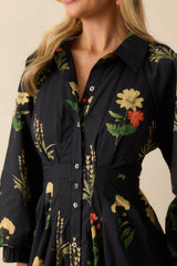Endlessly Charmed Black Multi Floral Print Cotton Button Front Maxi Dress