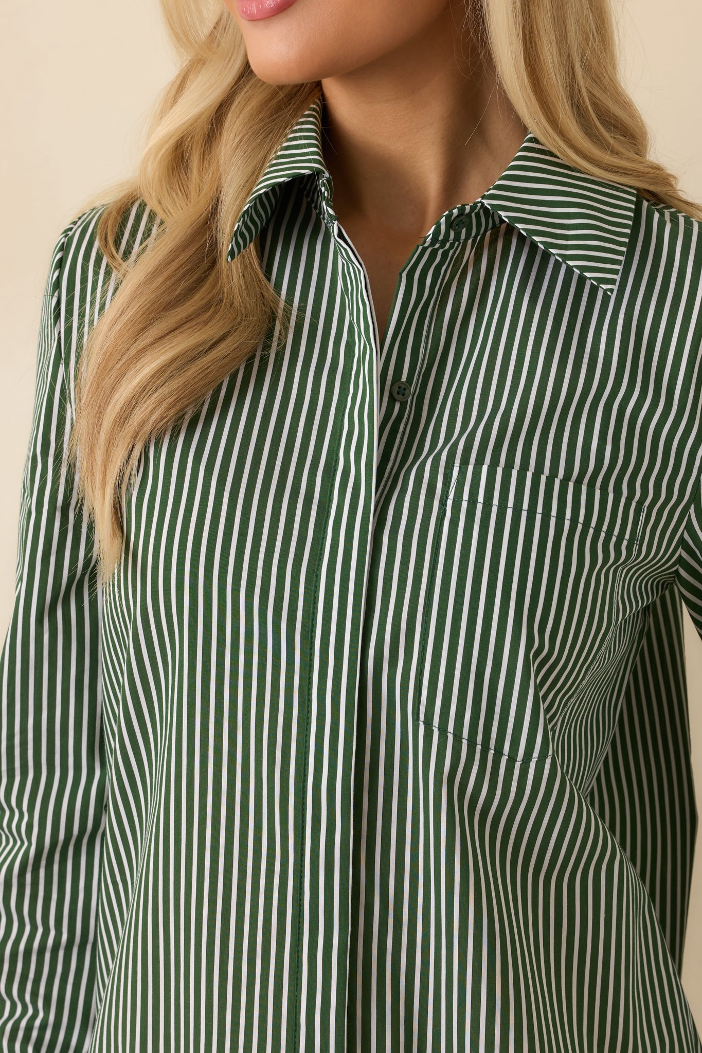 Perfectly Aligned Dark Olive Stripe Long Sleeve Shirt Dress