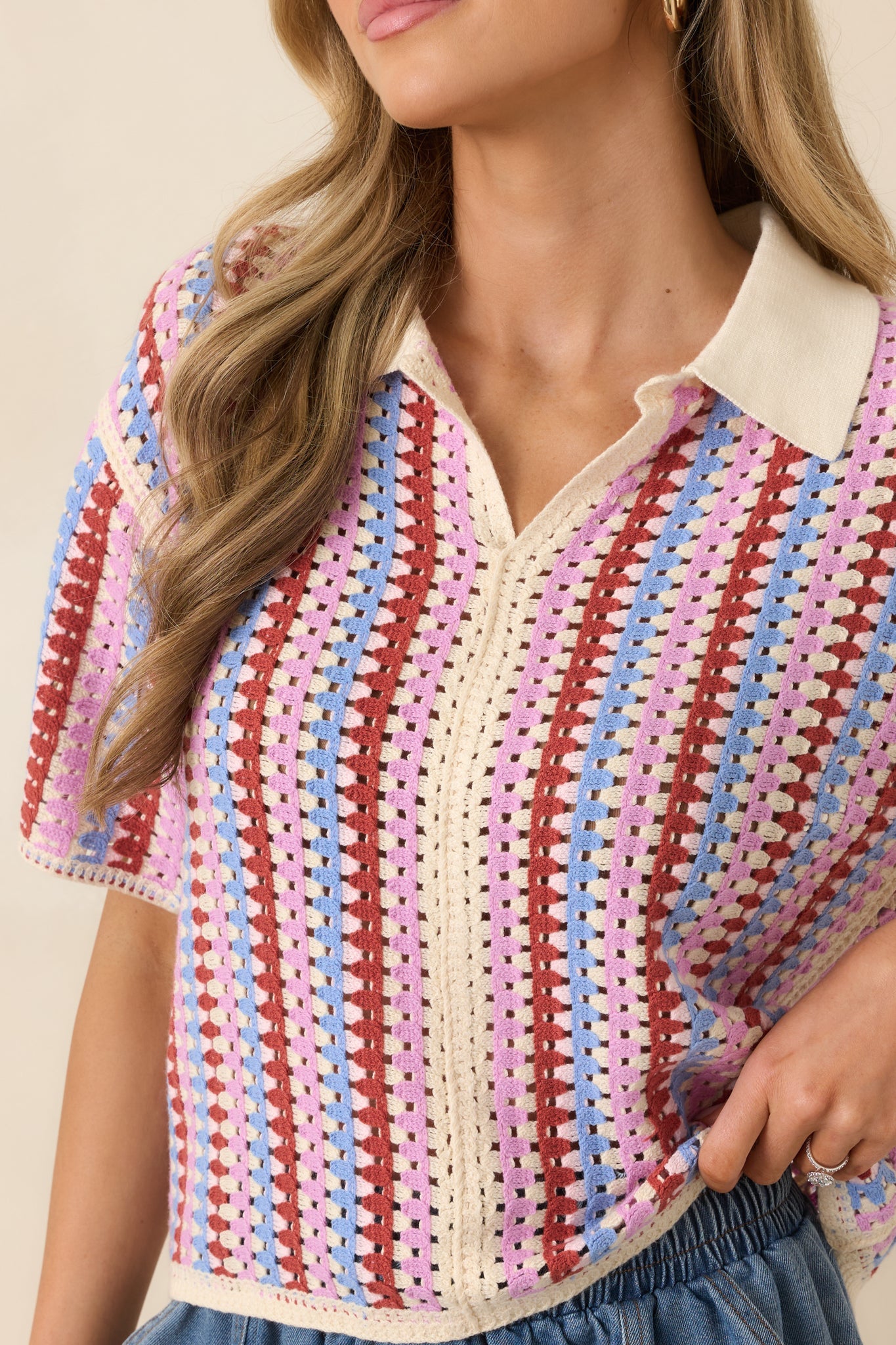 FRNCH Missy Violet Multi Stripe Cotton Blend Knit Top