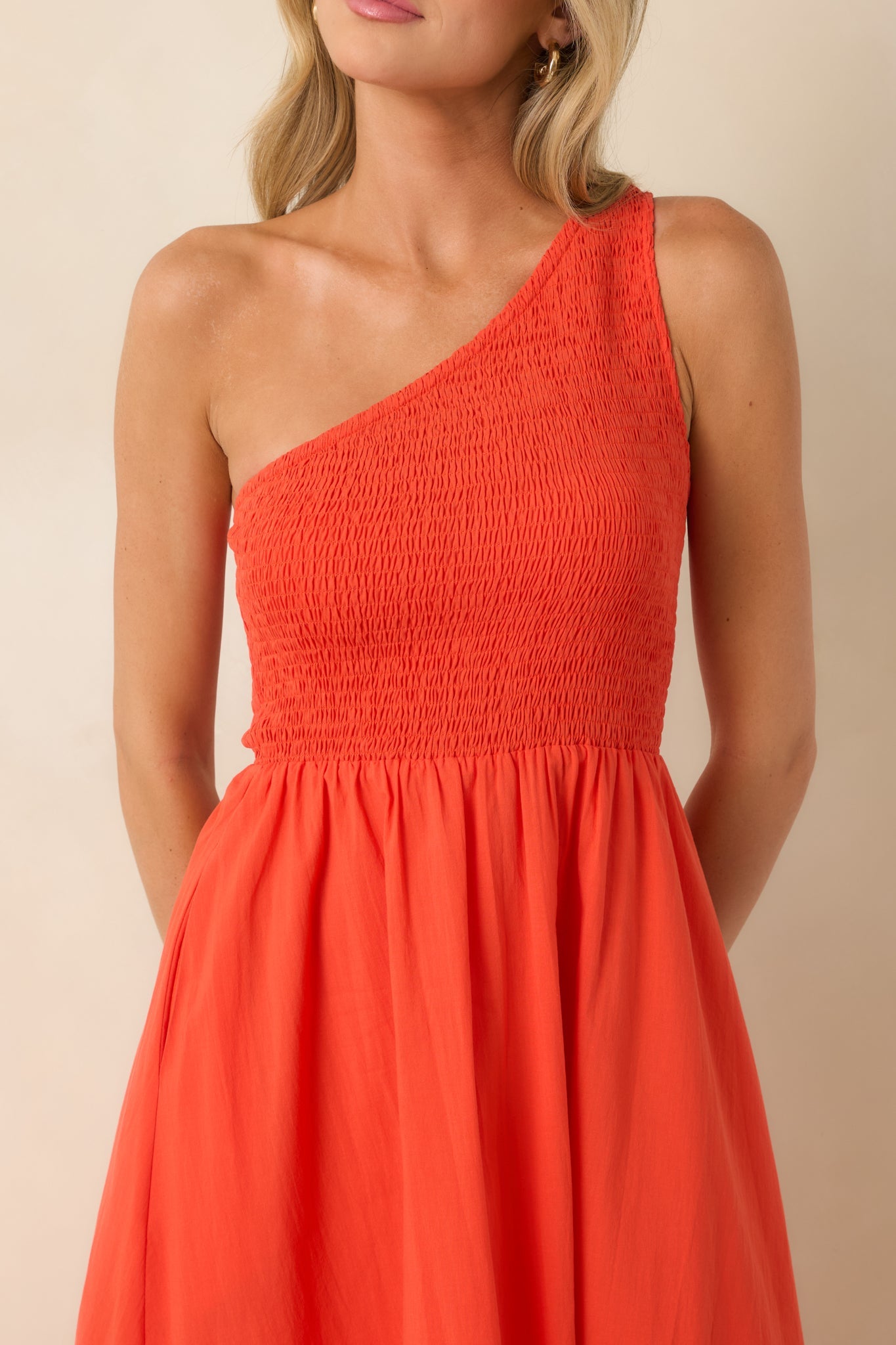 FRNCH Liberatore Coral Orange One-Shoulder Cotton Maxi Dress