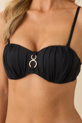 Soaking Up Every Second Black Ruched Balconette Bikini Top