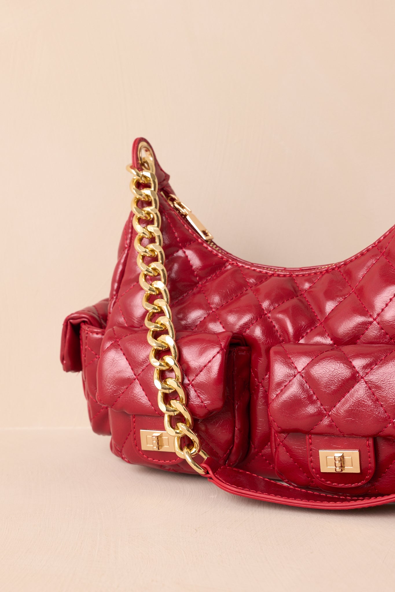 Little Something Extra Red Faux Leather Quilted Handbag