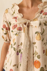 I Meant It Ivory Multi Vegetable Print Cotton Puff Sleeve Top