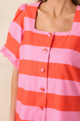 Sweet Talker Pink & Poppy Red Stripe Cotton Mini Dress