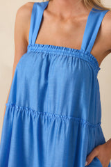 MINKPINK Blue Cotton Emily Strappy Midi Dress