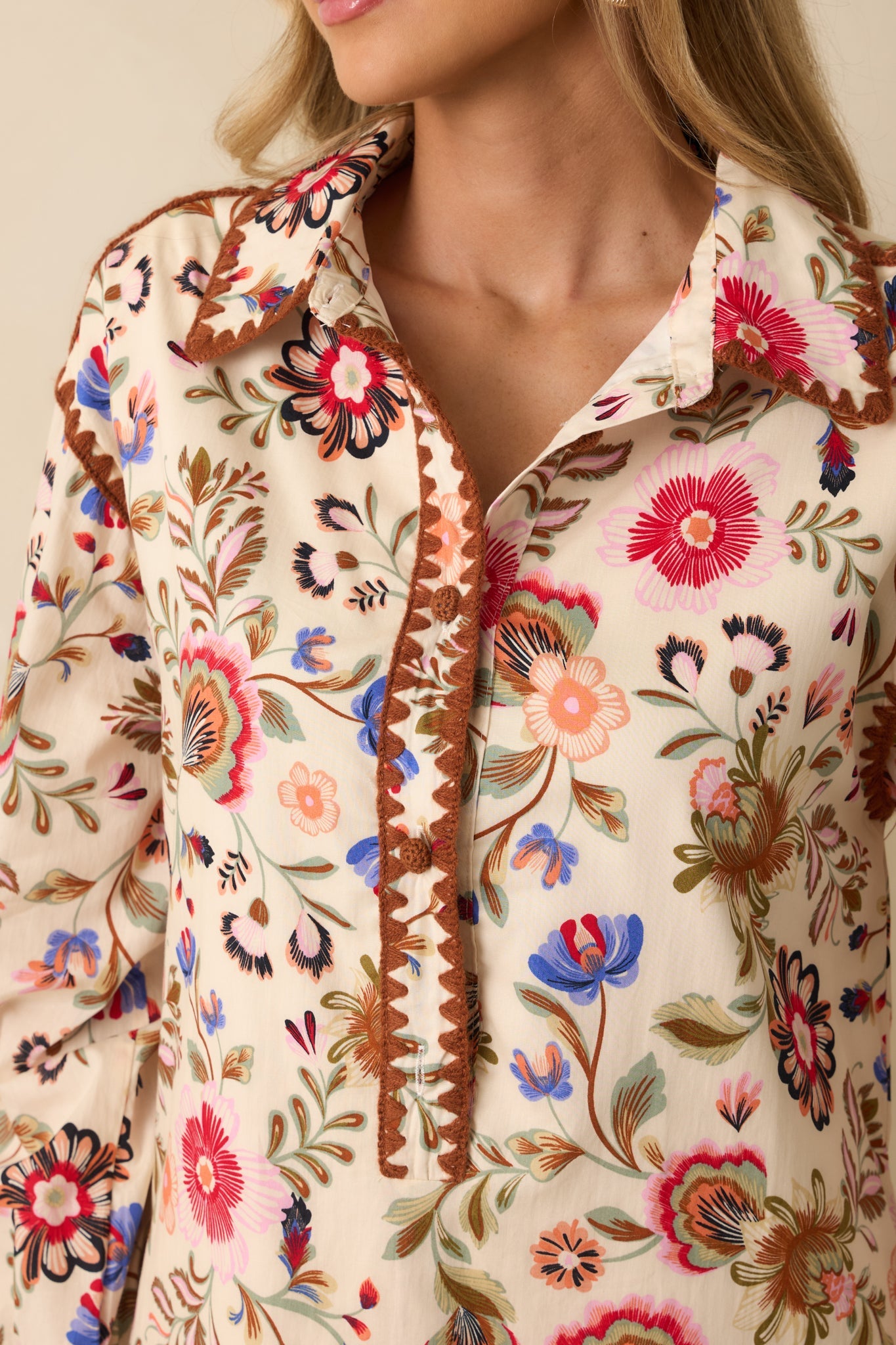 Keep That In Mind Ivory Multi Floral Print Cotton Shift Dress