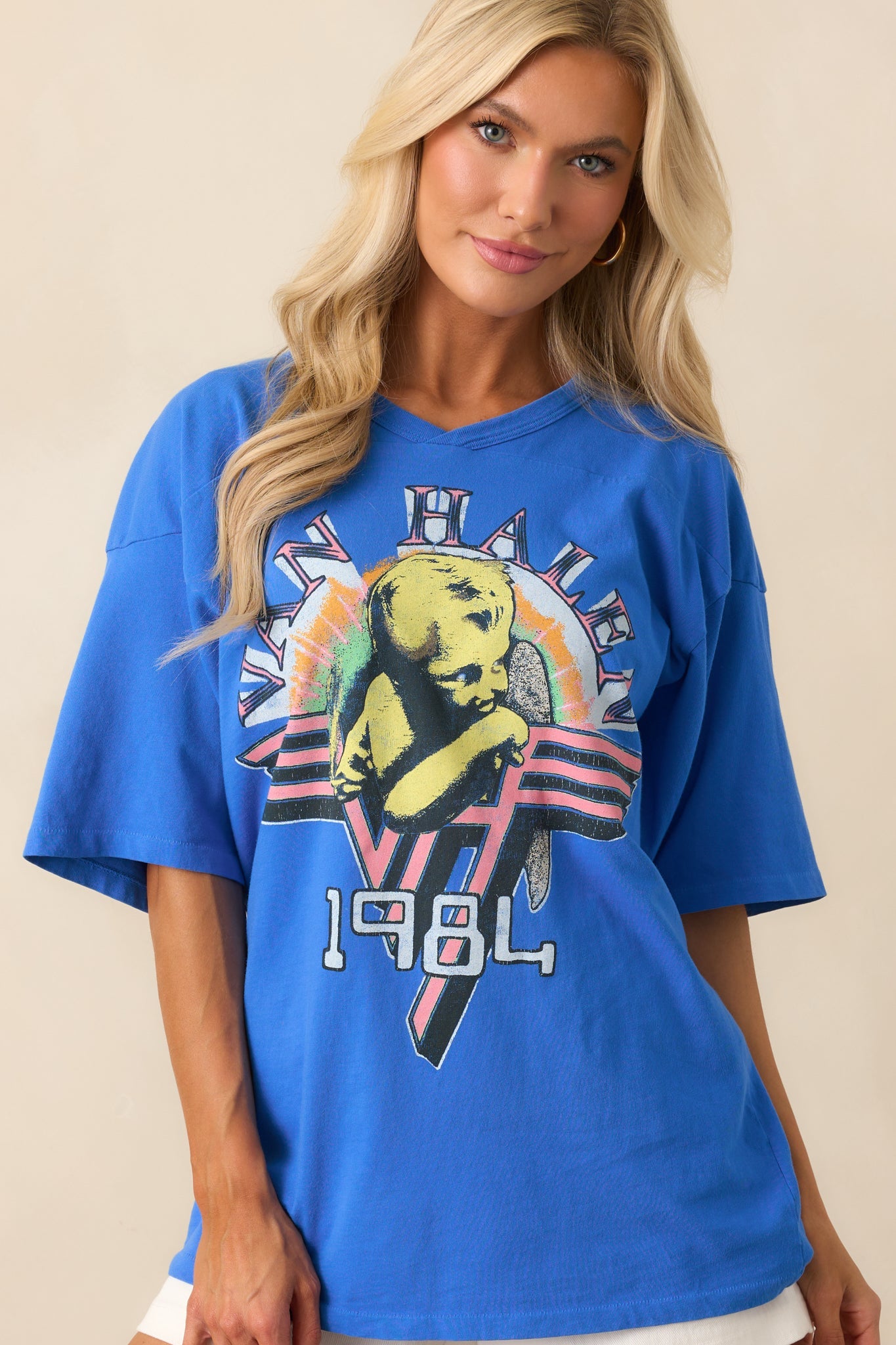 Van Halen Cobalt Blue Cotton 1984 Oversized Jersey Graphic Tee