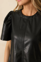 Rule Breaker Black Faux Leather Short Sleeve Mini Dress