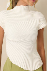 Balanced Perspective Ivory Ribbed Cotton Asymmetrical Top