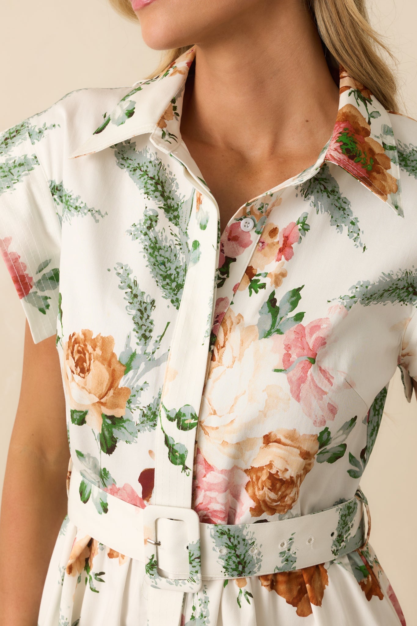 Never Been Better White Multi Floral Print Cotton Mini Shirt Dress