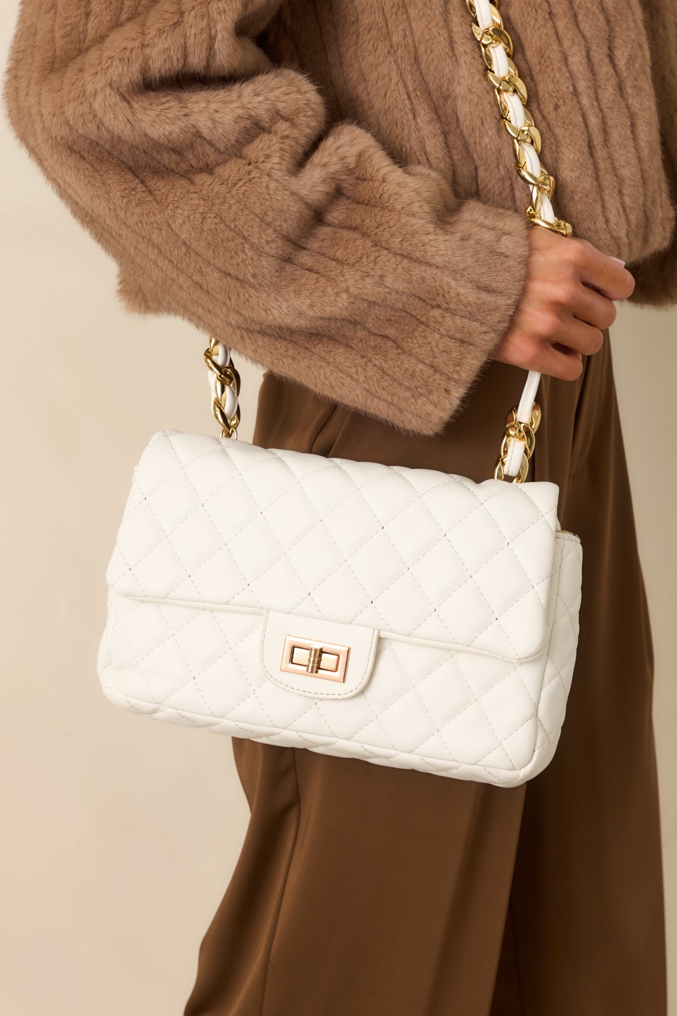 Undeniable Beauty White Quilted Crossbody Bag