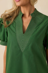Took The Right Turn Hunter Green Cotton Puff Sleeve Mini Dress