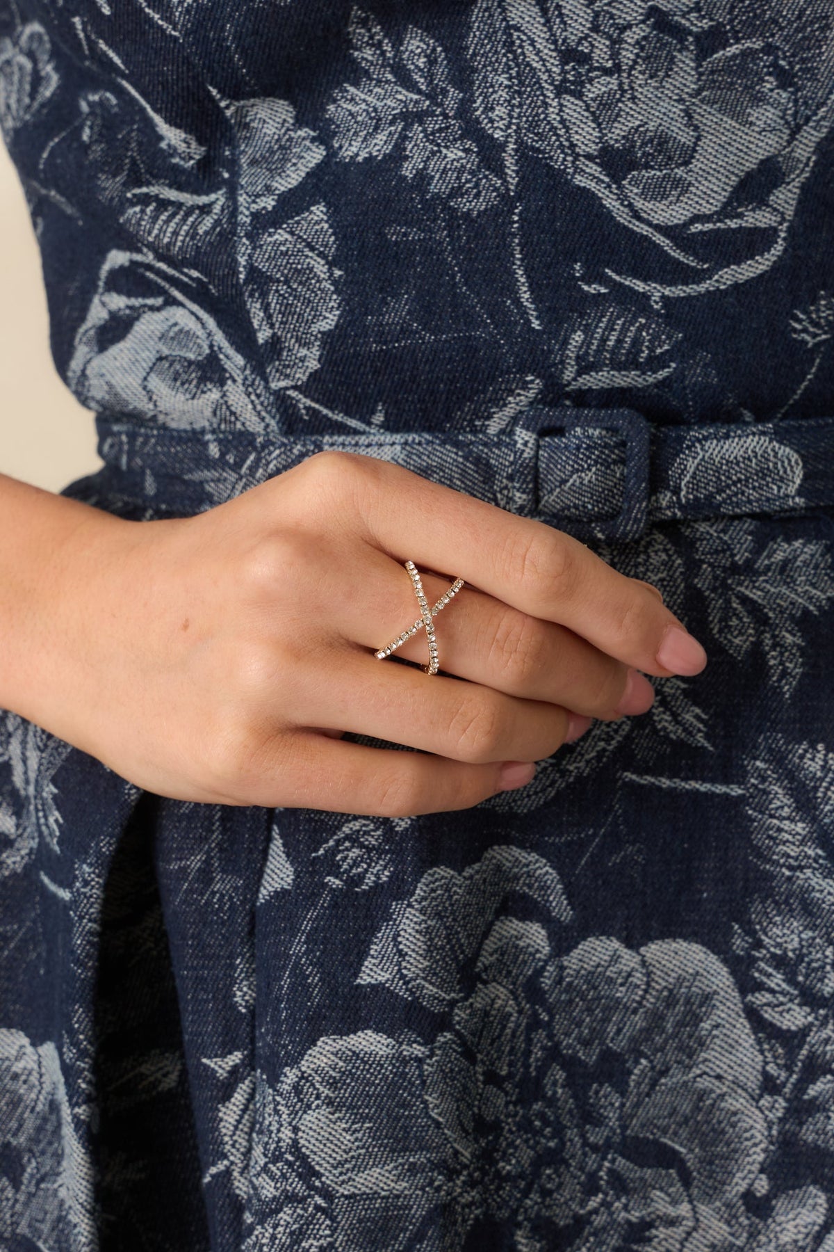 That Checks Out Gold Rhinestone Crisscross Band Ring