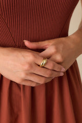 The Upper Hand Gold Hammered Dome Crossover Band Ring