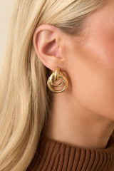 Let's Circle Back Gold Interlocking Circle Drop Earrings
