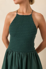 FRNCH Lucia Green Cotton Strappy Knit Bodice Midi Dress