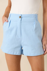 New Days Ahead Light Blue Cotton High Waist Shorts