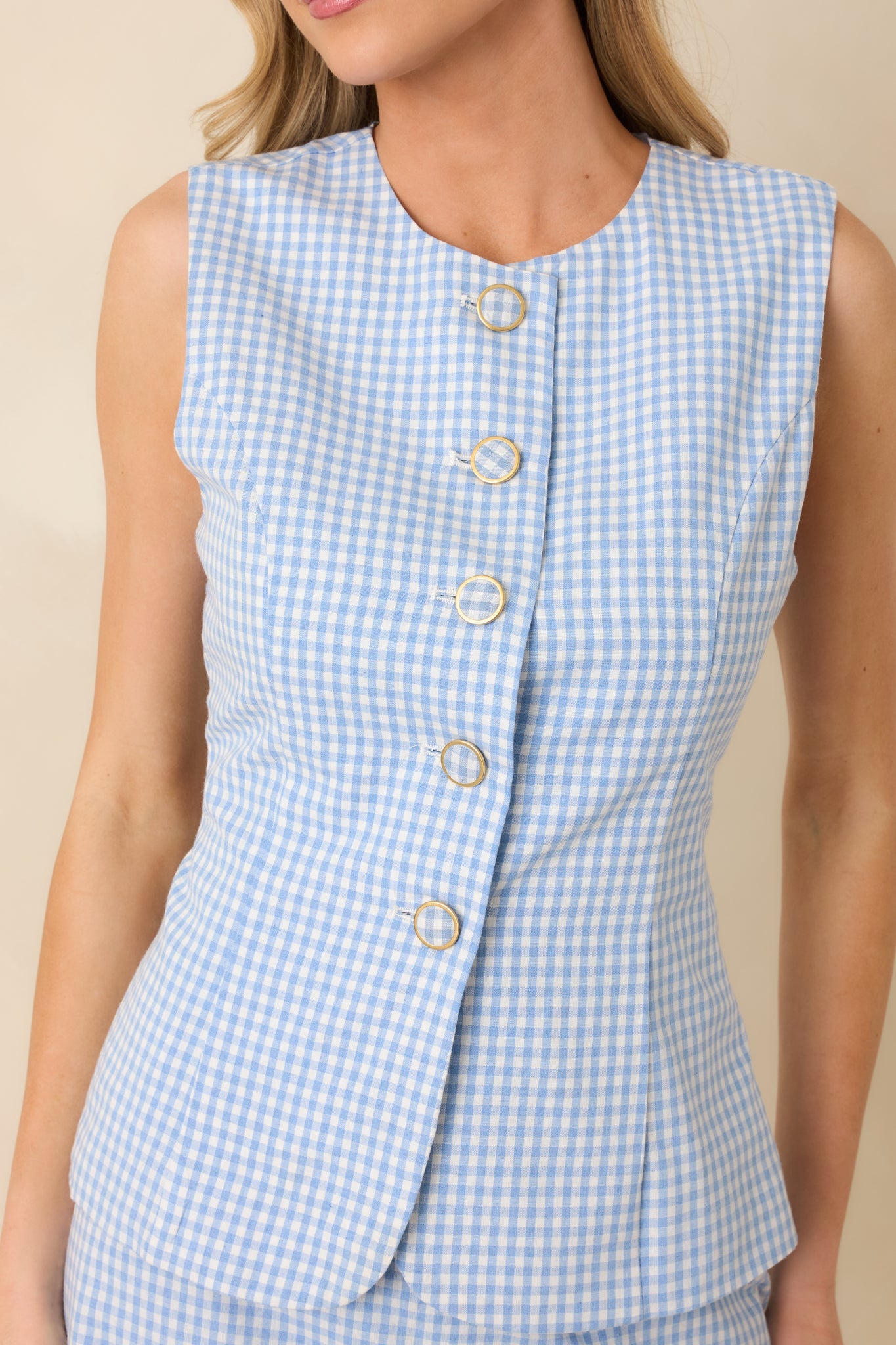 Simply Joyful Blue Gingham Sleeveless Romper