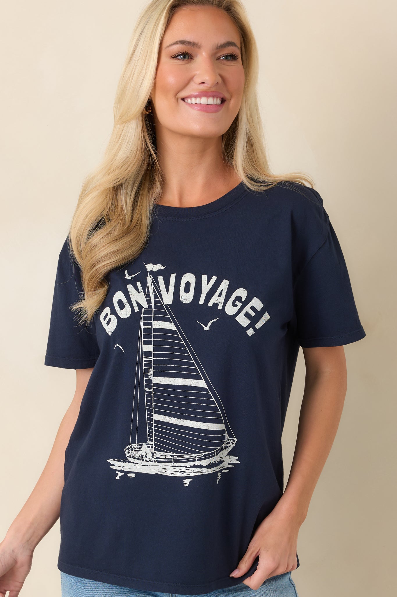 Z Supply Navy Blue Cotton Voyage Boyfriend Tee