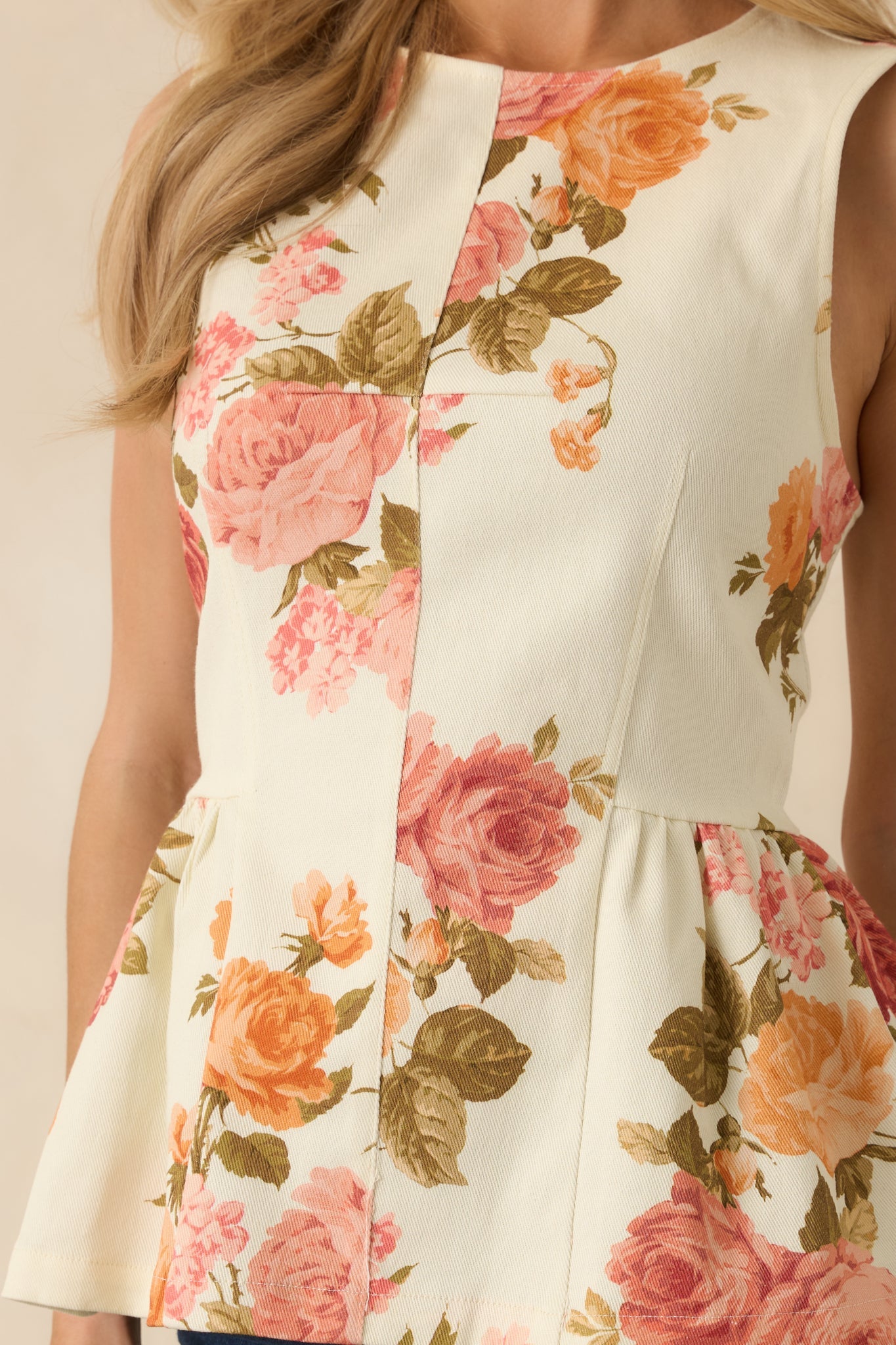 Grace in Motion Pink Floral Print Cotton Peplum Top
