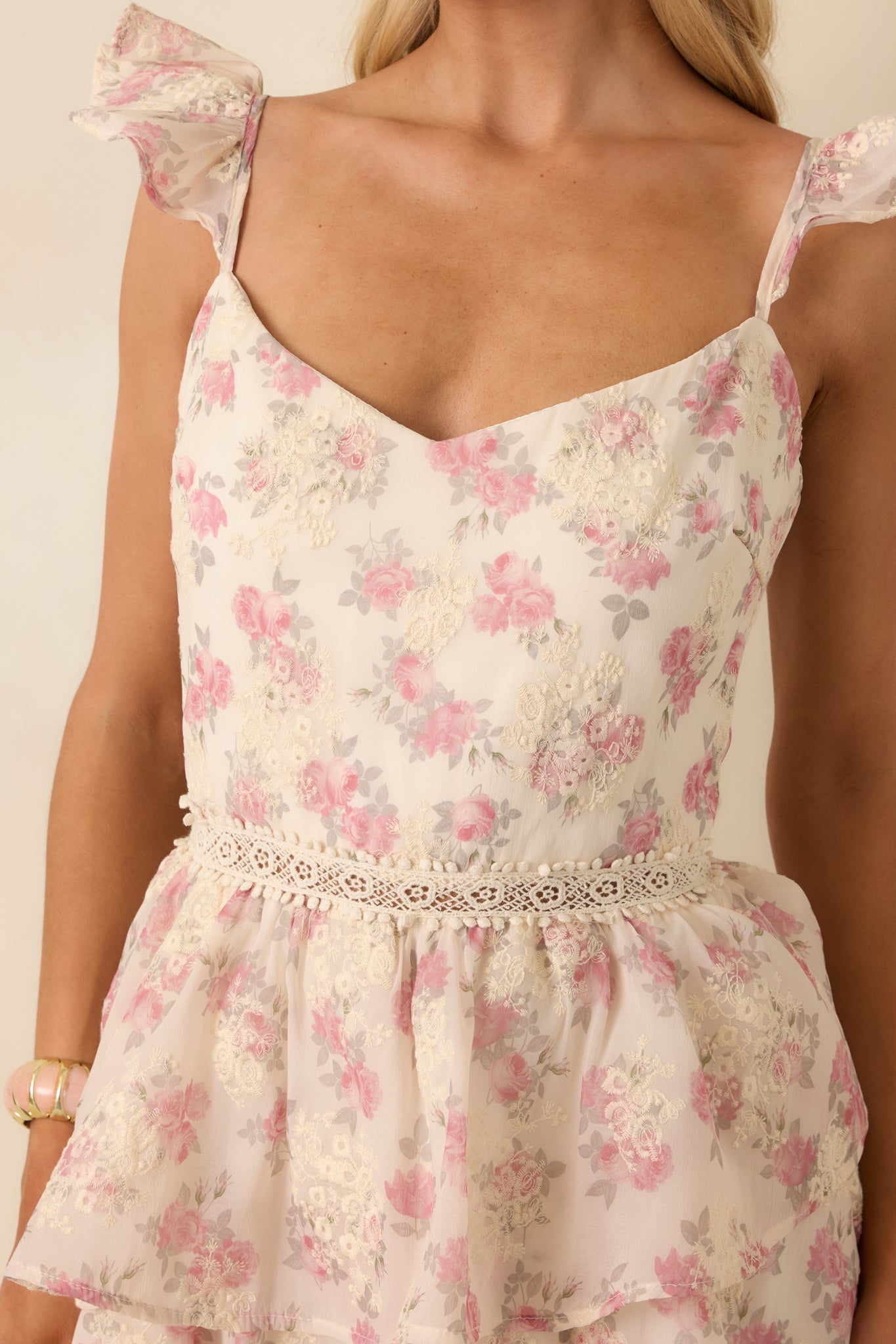 Blissful Garden Light Pink Floral Flutter Sleeve Maxi Dress