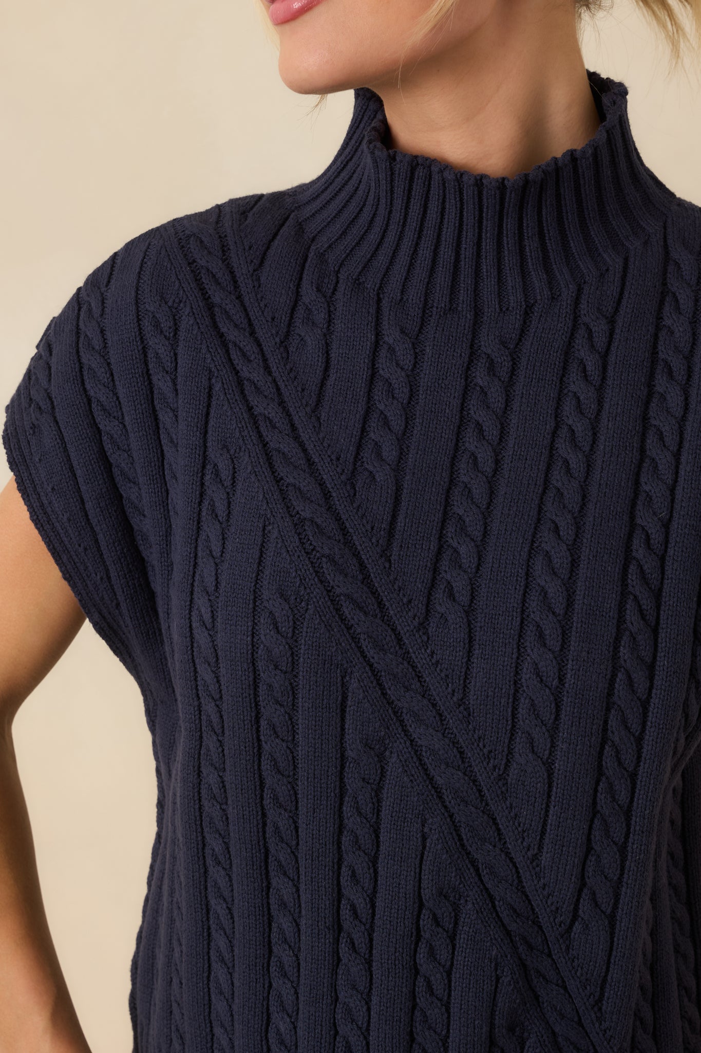 I'm Sure of It Navy Cable Knit Sleeveless Mock Neck Sweater