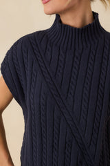 I'm Sure of It Navy Cable Knit Sleeveless Mock Neck Sweater