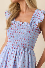 Prosperina Felicity Blue Gingham Embroidered Midi Dress