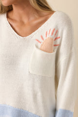 Pocketful of Sunshine White Multi Knit V-Neck Sweater