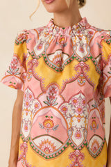 Love You Back Pink & Marigold Scarf Print Cotton Top