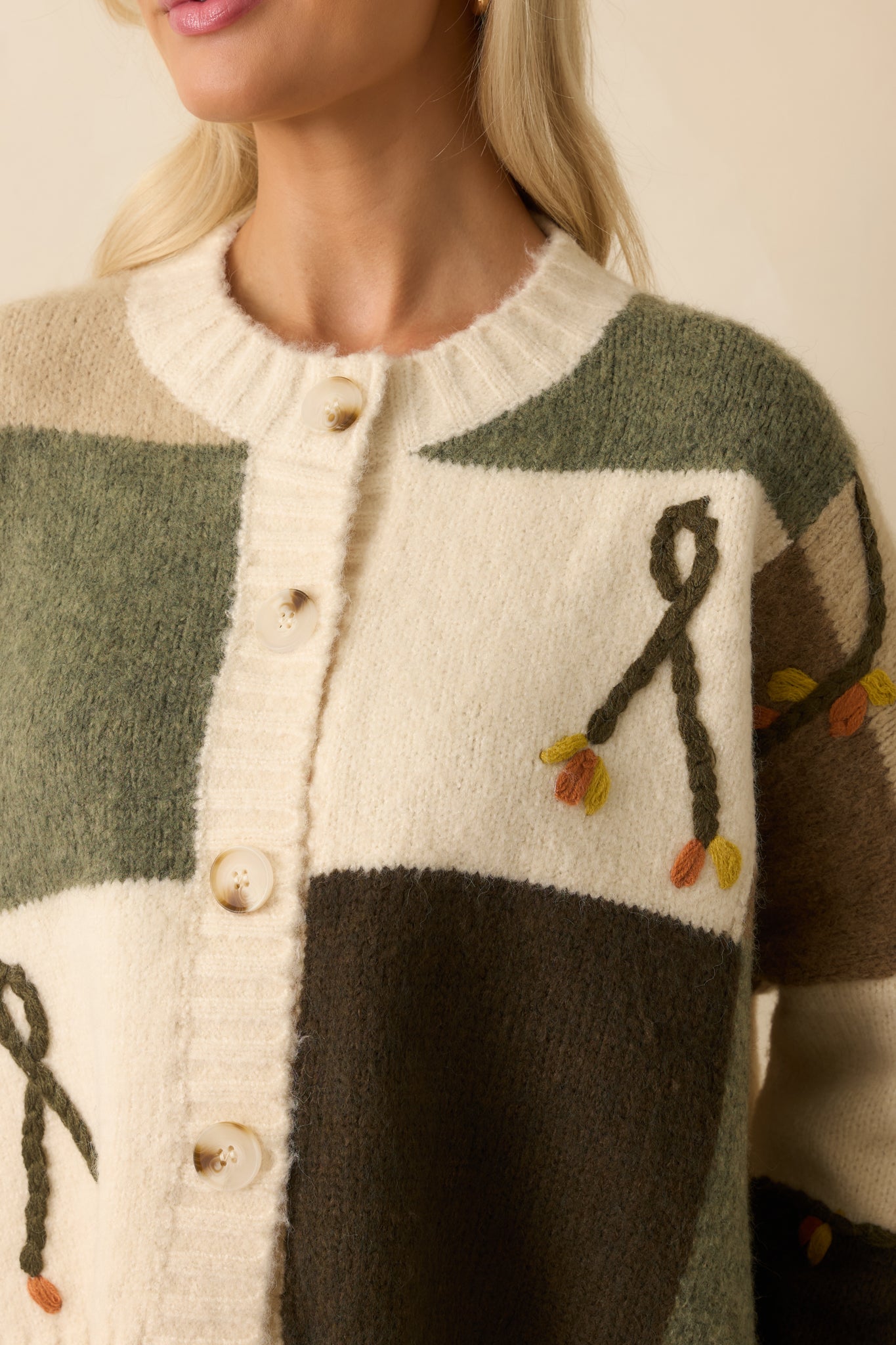 I'll Be Right Here Ivory Multi Floral Embroidered Button Front Cardigan