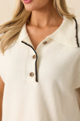Let's Call It Even Ivory Contrast Trim Knit Short Sleeve Polo Top