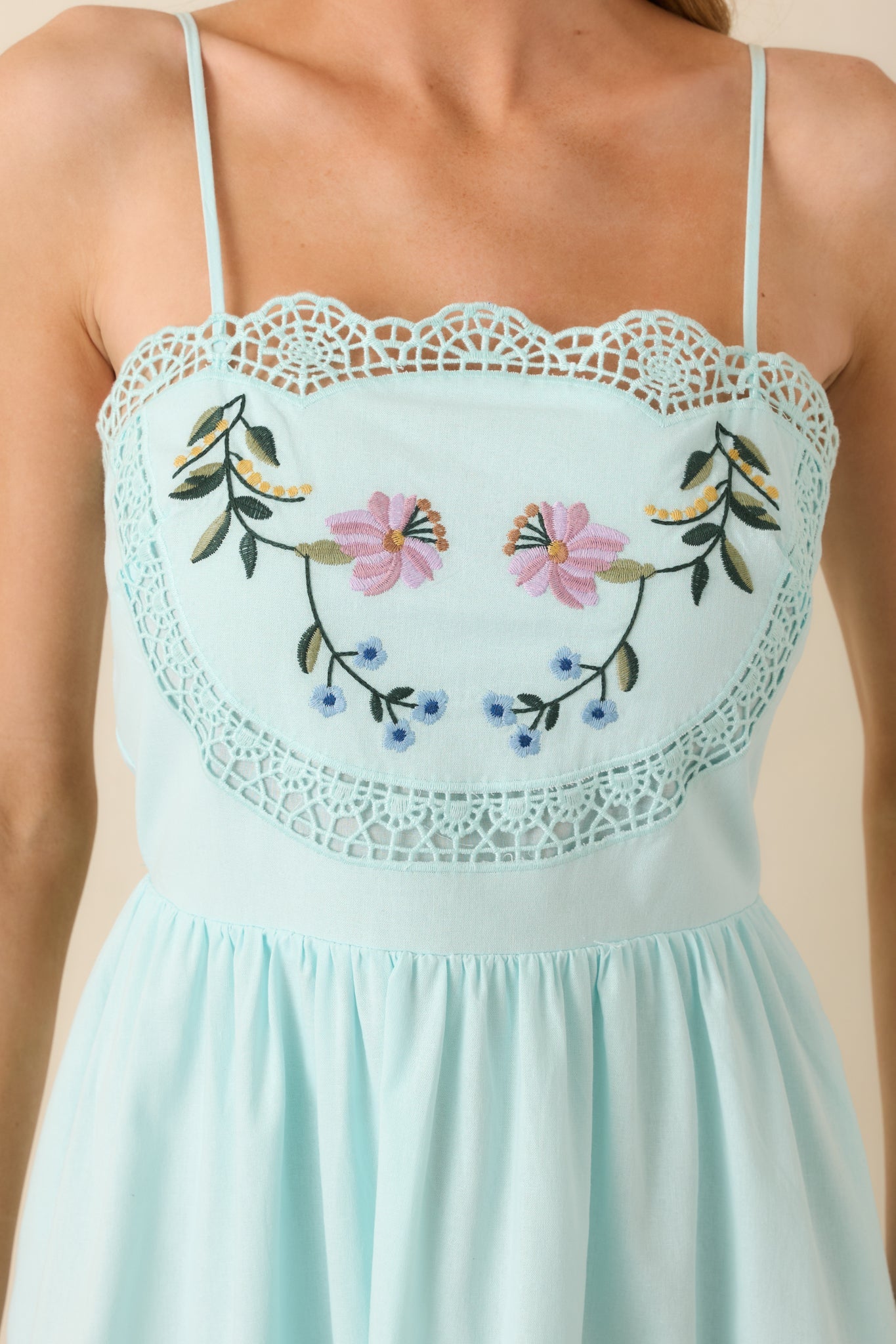 Dancing In The Garden Light Blue Floral Cotton Midi Dress