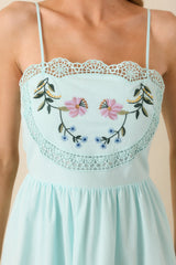 Dancing In The Garden Light Blue Floral Cotton Midi Dress