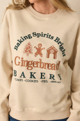 Baking Spirits Bright Light Beige Embroidered Crewneck Sweatshirt