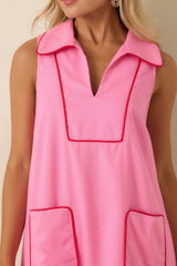 Afternoon Match Pink Linen Blend Sleeveless Mini Dress