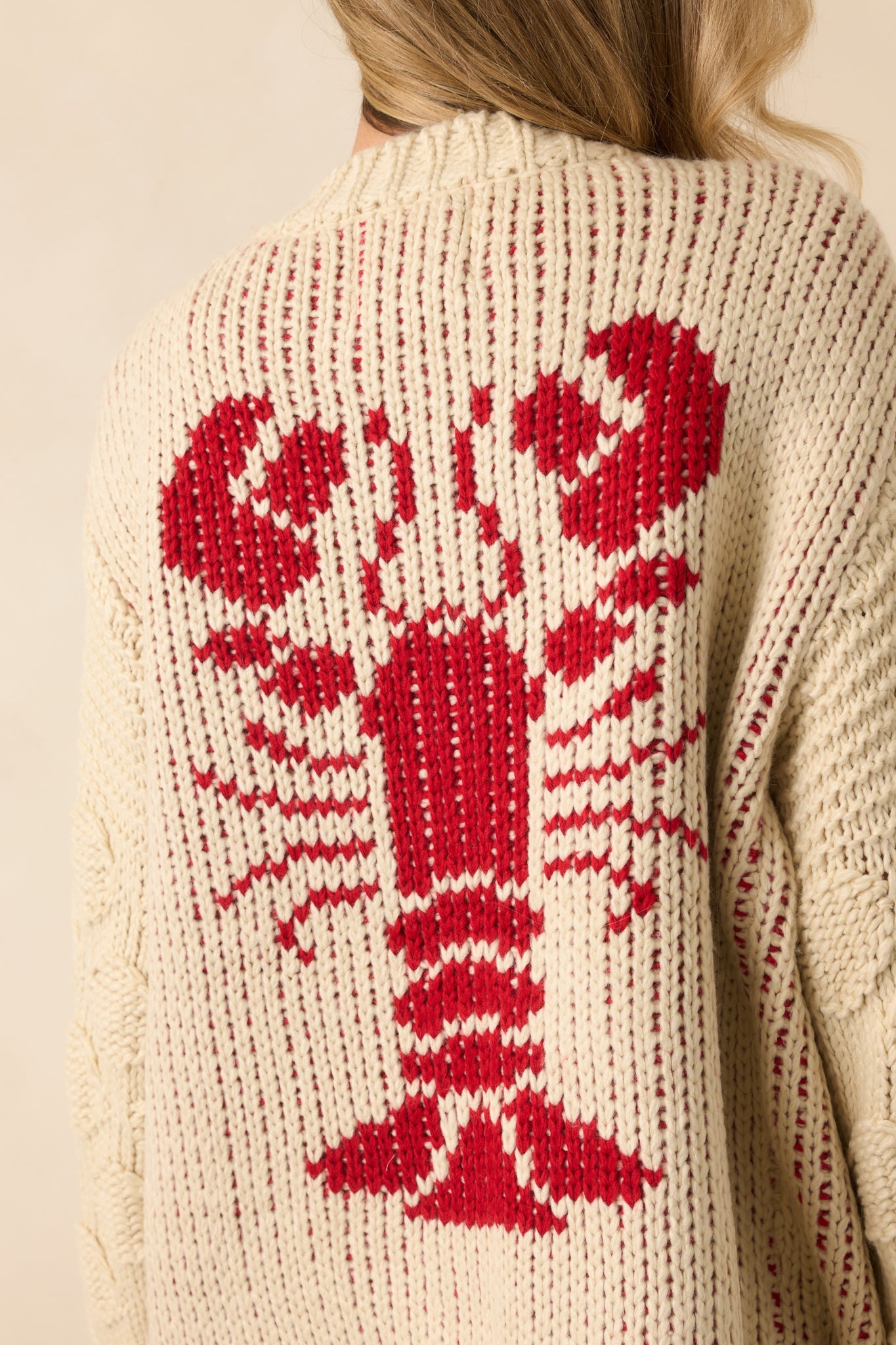 Dinner By The Dock Ivory Lobster Motif Open Front Cardigan