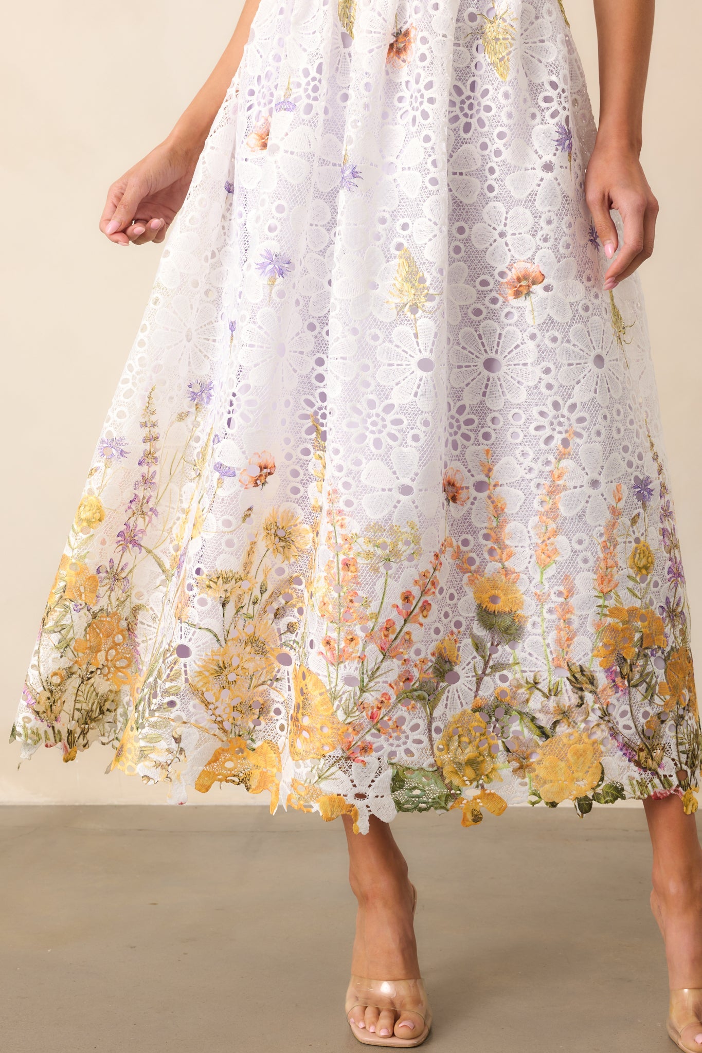 Twirl Me Lavender Floral Embroidered Halter Midi Dress